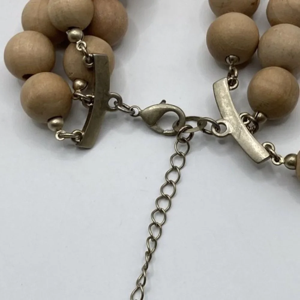 Triple Strand Acrylic Faceted Beads Wood Gold Tone LYNDELL NYC Designer Necklace